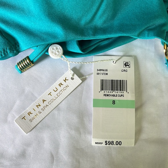 Trina Turk Monaco Ring Halter Swim Top in Ceramic Blue Turquoise NWT - Picture 10 of 12